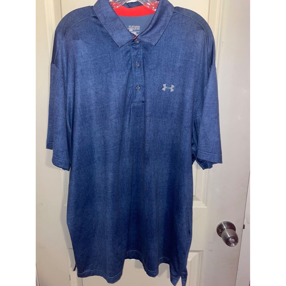 Under Armour Loose Heat Gear  Short Sleeve Polo Shirt Mens Size 2XL Blue